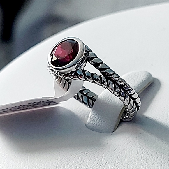 Garnet Oxidized Hoop Earrings & Ring Set, 925S.S - Picture 10 of 13